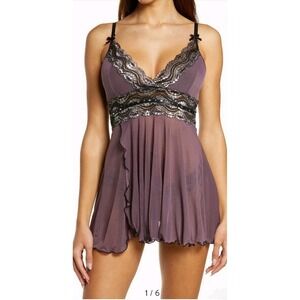 Coquette Metallic Purple Babydoll Chemise‎ Size Large Sexy Lingerie